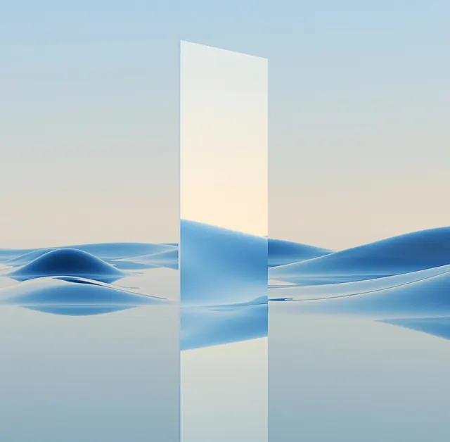 Abstract Blue Wave and Portal, minimal, 3d-render, light
