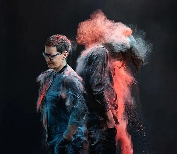 Double Exposure Portrait with Powder Explosion, photographic, abstract, dark