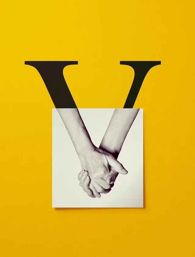 Collage Letter V Design, minimal, brutalist, vibrant