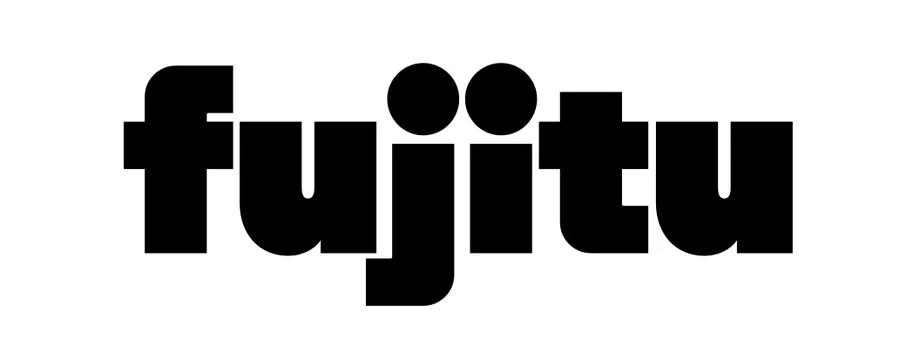 Fujitsu Wordmark, minimal, corporate-clean, monochrome