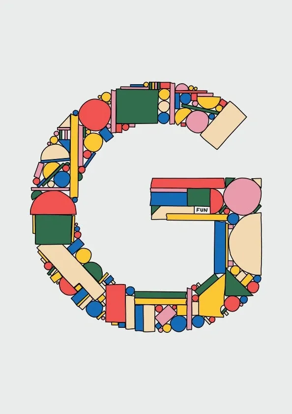 Geometric Collage Letter G, maximalist, geometric, vibrant