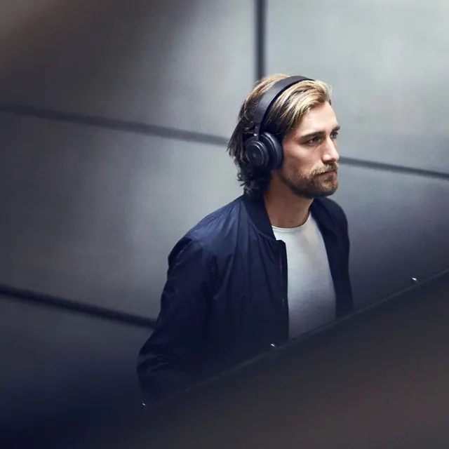 Man with Headphones Portrait, photographic, minimal, dark