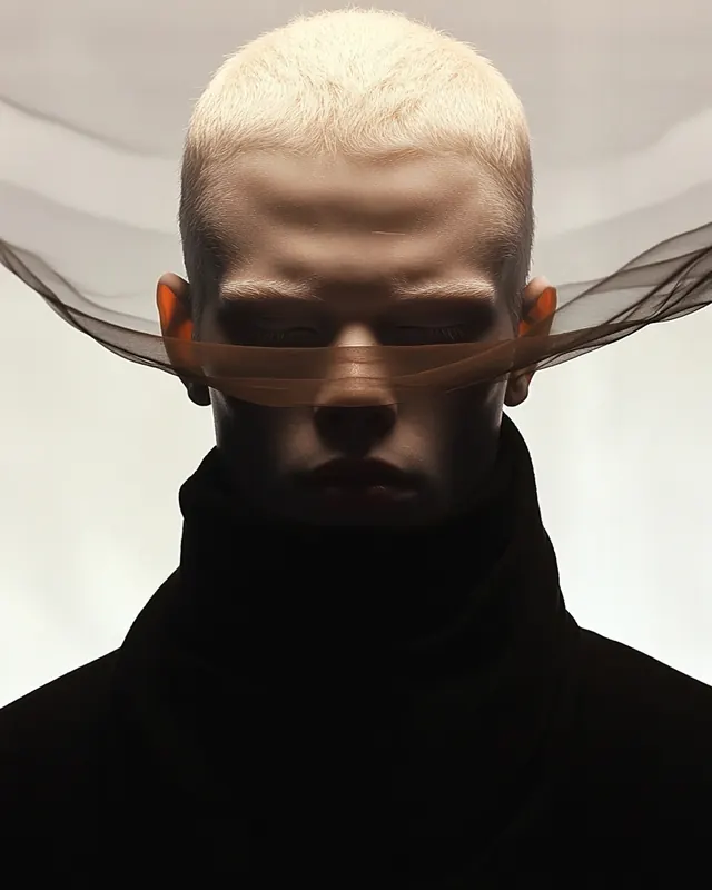 Abstract Human Portrait with Translucent Overlays, minimal, dark-mode, dark
