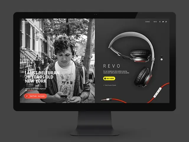 REVO Headphones Product Page Mockup, minimal, corporate-clean, dark