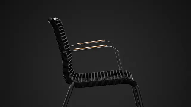 Black Wireframe Chair with Wood Accents, minimal, luxury, monochrome