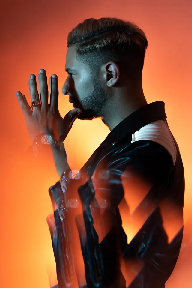 Double Exposure Portrait, photographic, abstract, warm