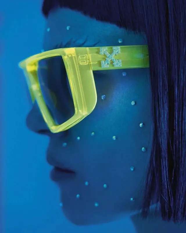 Cyberpunk Portrait with Neon Glasses, y2k, photographic, vibrant