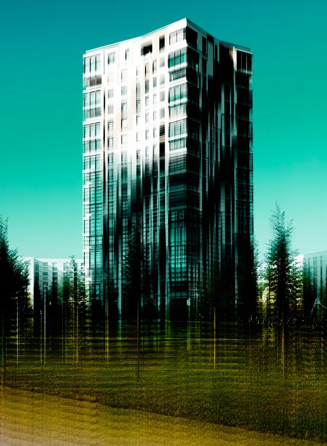 Modern High-Rise Architecture Visualization, corporate-clean, photographic, vibrant