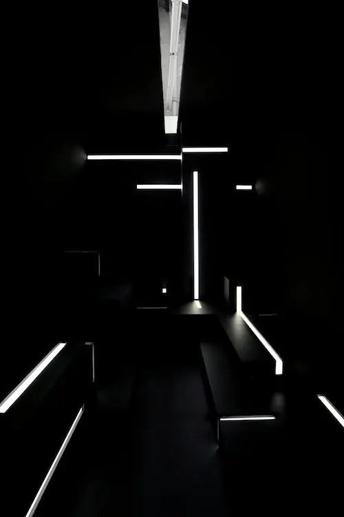 Abstract Geometric Light Installation, minimal, dark-mode, dark