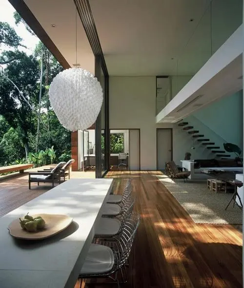 Modern Interior Design with Large Pendant Light, minimal, luxury, warm