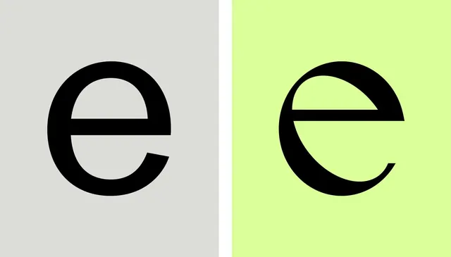 Letter 'e' Typography Comparison, minimal, geometric, high-contrast