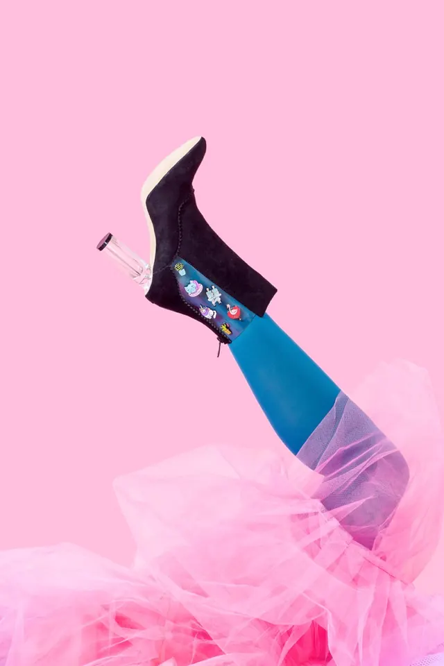 Stylized Leg in Tulle and Boots, playful, photographic, vibrant