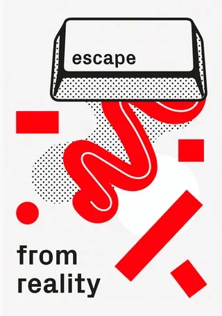 Escape From Reality Graphic, neo-brutalist, minimal, high-contrast
