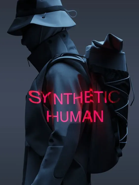 Synthetic Human Typography Mockup, dark-mode, technical, dark