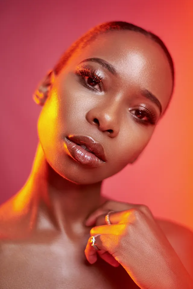 Portrait of a Woman with Warm Lighting, photographic, luxury, warm