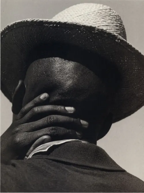 Monochrome Portrait of a Person in a Straw Hat, monochrome, photographic, monochrome