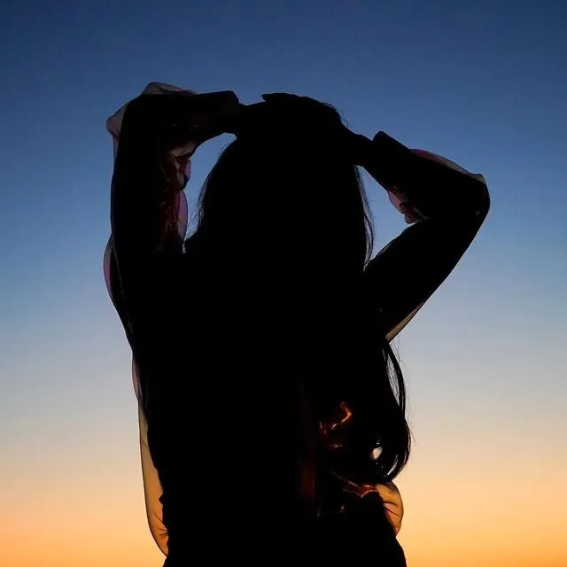 Silhouette of a Woman Against a Gradient Sky, minimal, photographic, high-contrast