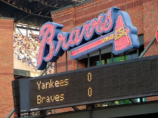 Braves Stadium Scoreboard and Signage, retro, photographic, vibrant