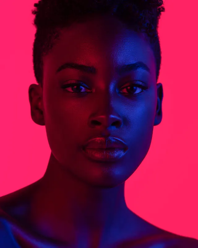 High-Contrast Portrait with Neon Lighting, photographic, dark-mode, vibrant