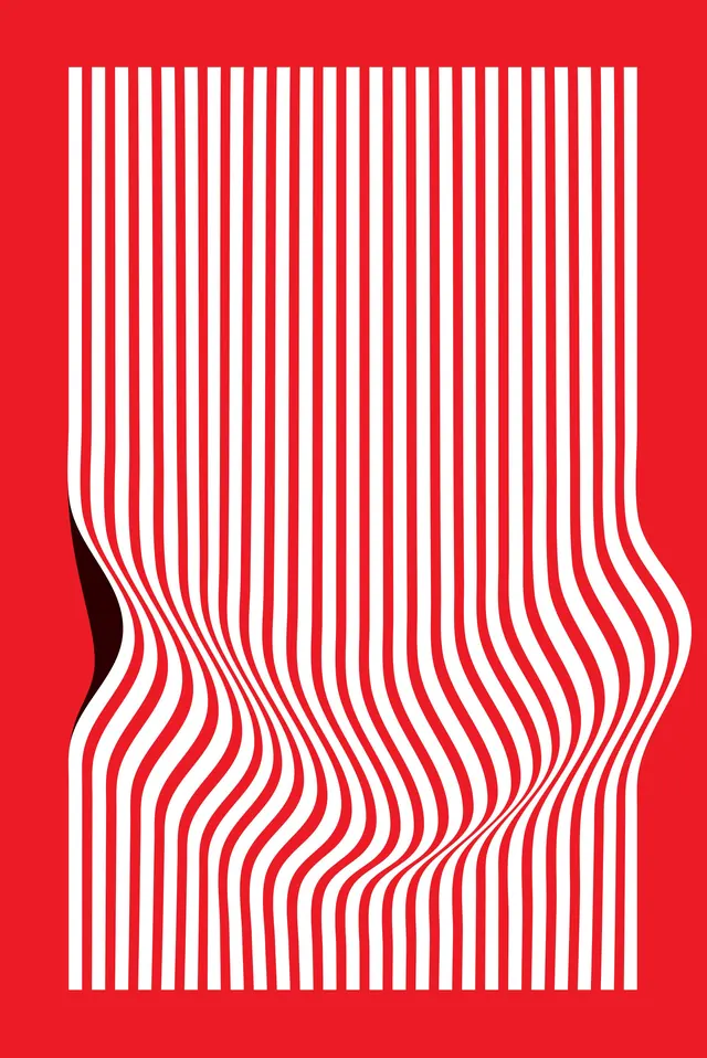 Wavy Red and White Stripes, minimal, geometric, high-contrast
