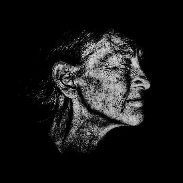 Elderly Woman Portrait Illustration, monochrome, organic, monochrome