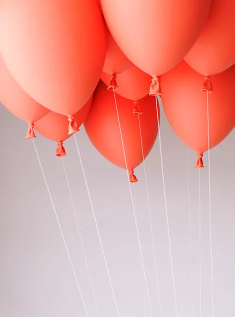 Floating Orange Balloons, minimal, playful, vibrant
