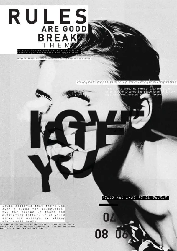 Rules Are Good Break Them Poster, brutalist, neo-brutalist, monochrome