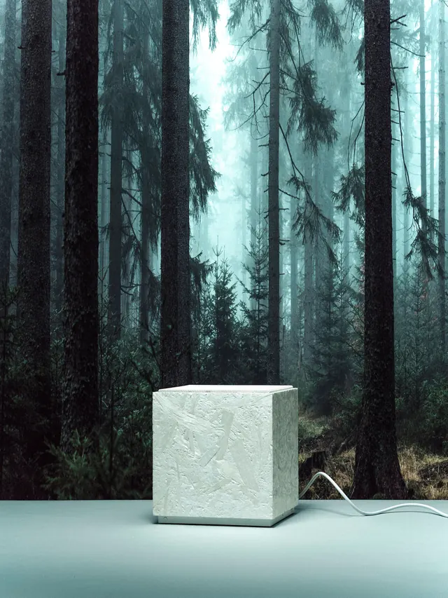 Marble Block in Forest Mockup, minimal, luxury, muted