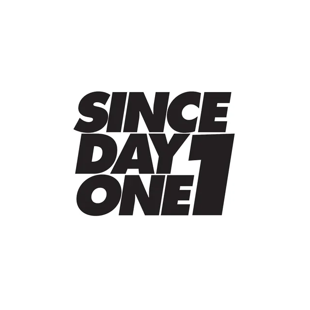 SINCE DAY ONE Wordmark, brutalist, neo-brutalist, monochrome