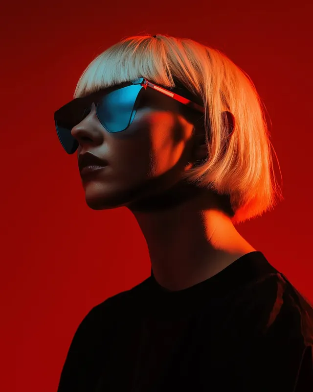 Cyberpunk Portrait with Neon Lighting, photographic, luxury, high-contrast