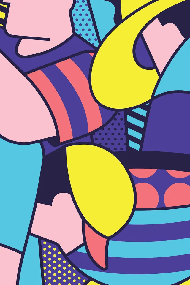 Abstract Geometric Collage, maximalist, playful, vibrant