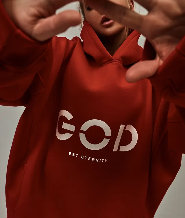 GOD EST. 2014 Hoodie Mockup, photographic, minimal, vibrant