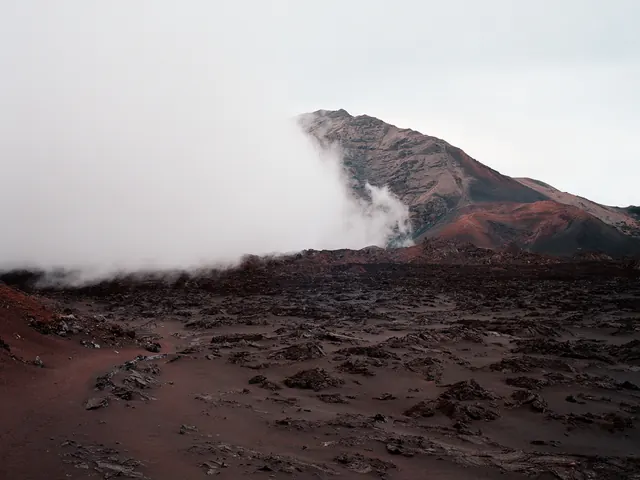 Volcanic Landscape with Mist, photographic, organic, earthy