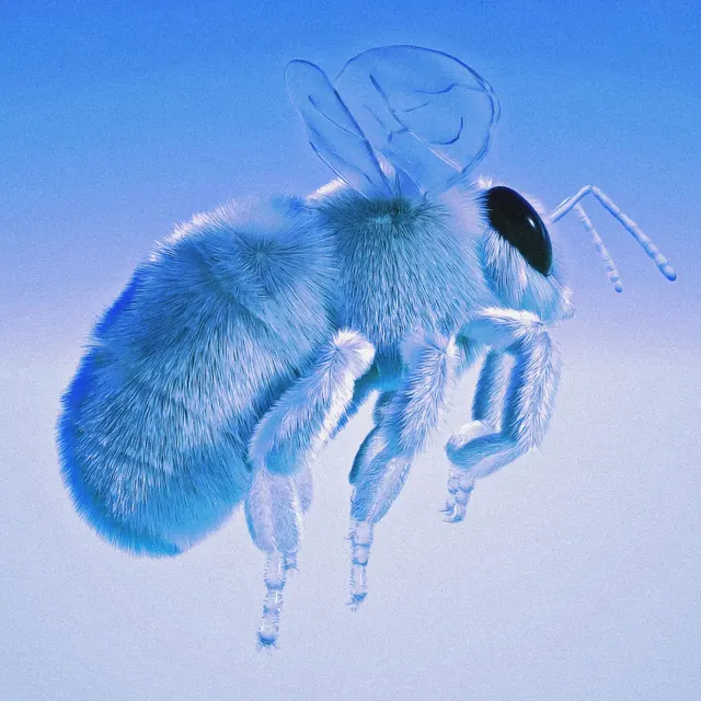 Blue Translucent Bee Illustration, 3d-render, organic, cool