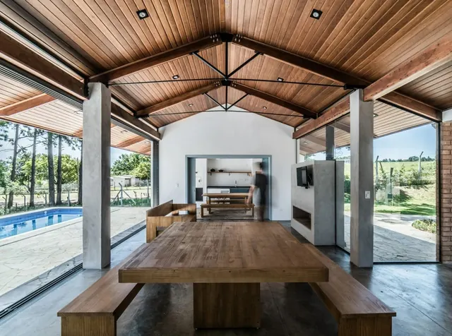 Modern Outdoor Pavilion with Pool, minimal, luxury, warm