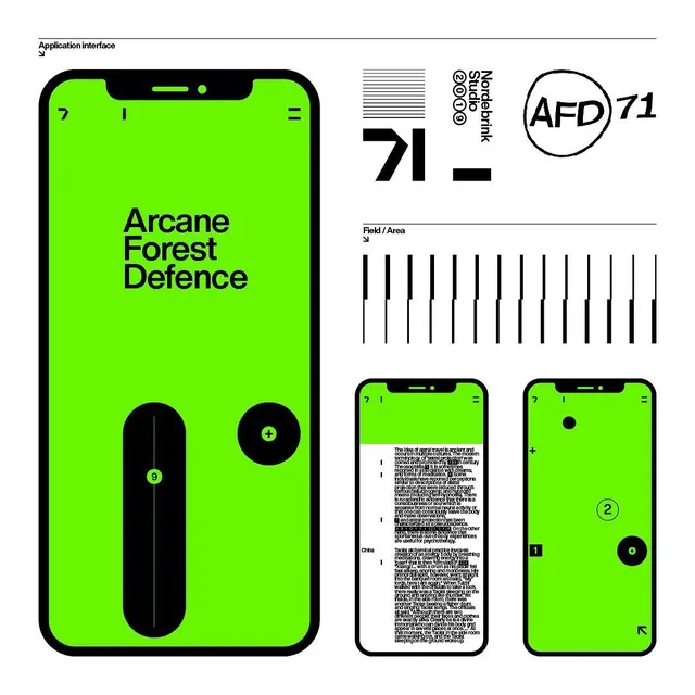 Arcane Forest Defence Identity System, minimal, swiss, vibrant