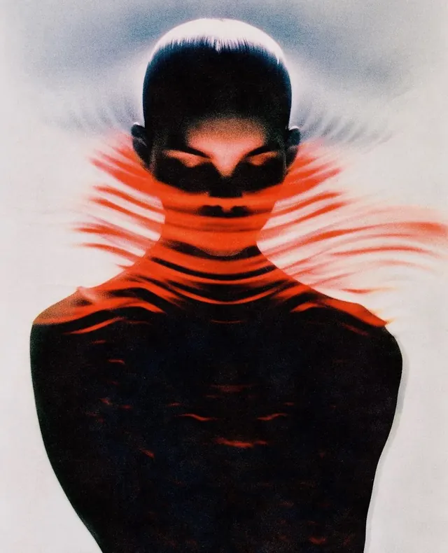 Abstract Humanoid Portrait with Horizontal Distortion, abstract, dark-mode, dark
