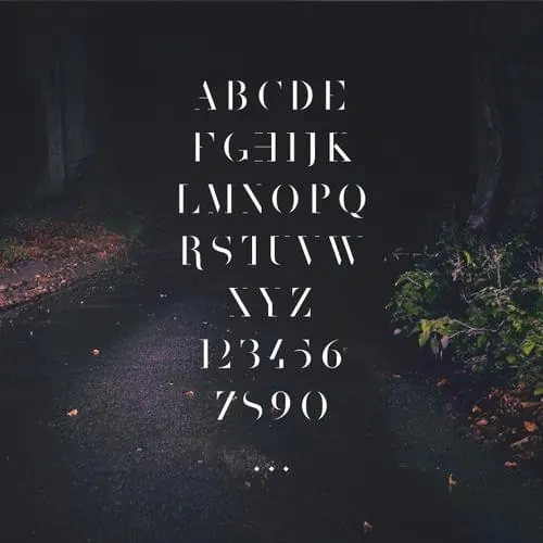 Serif Alphabet and Number Type Specimen, minimal, editorial, dark
