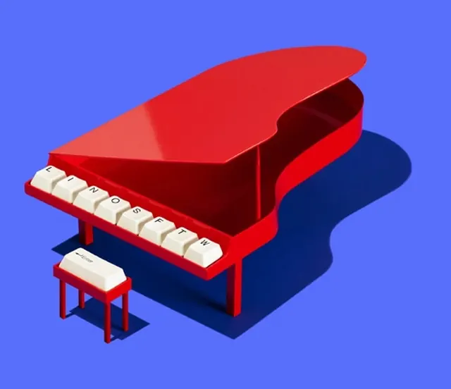 3D Red Grand Piano Illustration, minimal, 3d-render, vibrant