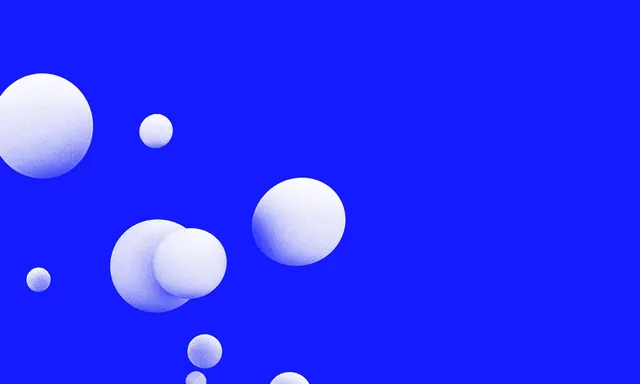 Textured white spheres on blue, minimal, geometric, vibrant