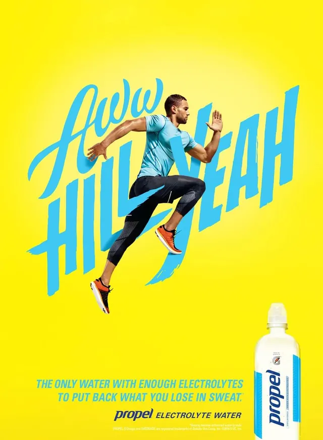 Propel Electrolyte Water Advertisement, playful, flat, vibrant