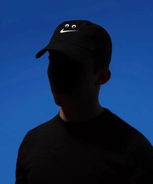 Silhouette with Embroidered Eyes Cap, minimal, dark-mode, dark