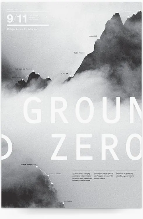 Ground Zero Typography and Smoke Graphic, minimal, swiss, monochrome