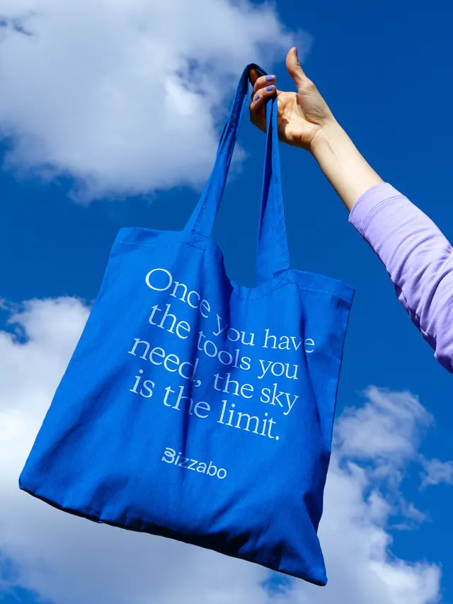 Blue Tote Bag with Inspirational Quote, minimal, photographic, vibrant