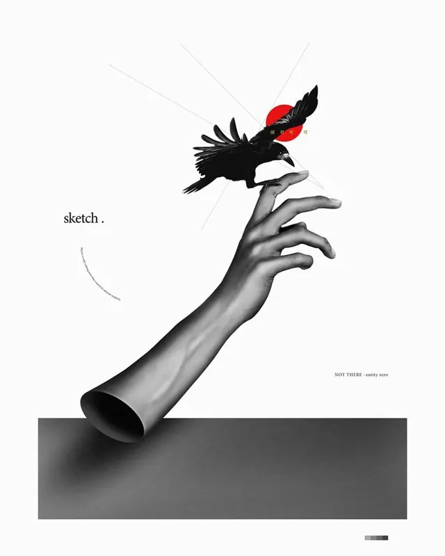 Sketch of a Hand Holding a Bird, minimal, line-art, monochrome