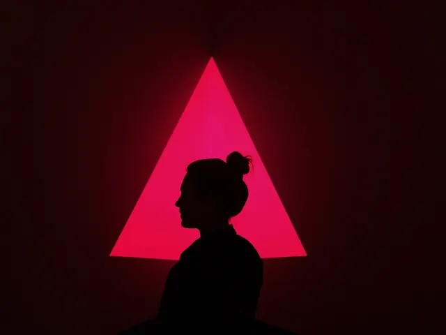 Silhouette with Neon Triangle, minimal, dark-mode, dark