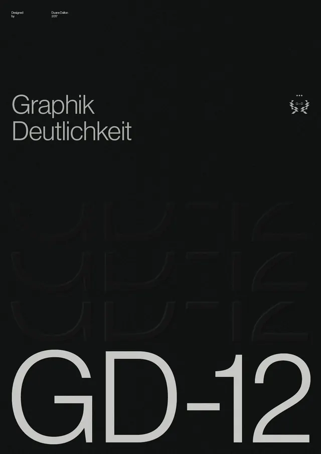 Graphik Deutlichkeit GD-12 Type Specimen, minimal, swiss, dark