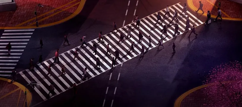 Abstract Urban Crosswalk Illustration, geometric, flat, dark