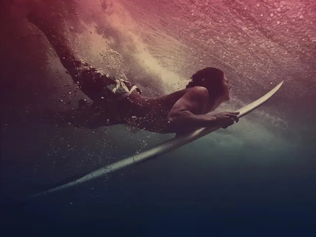 Underwater Surfer Action Shot, photographic, organic, dark