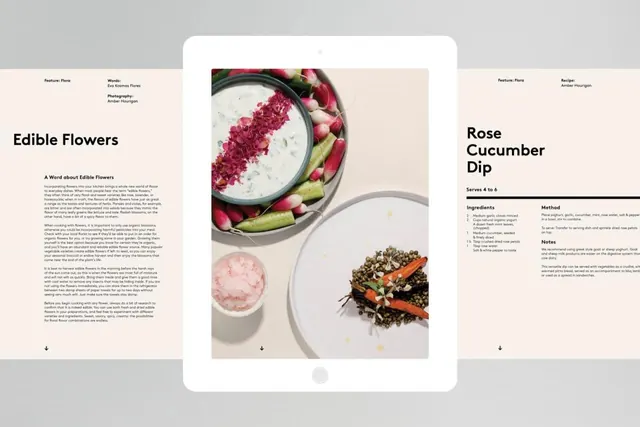 Edible Flowers and Rose Cucumber Spread, minimal, editorial, light